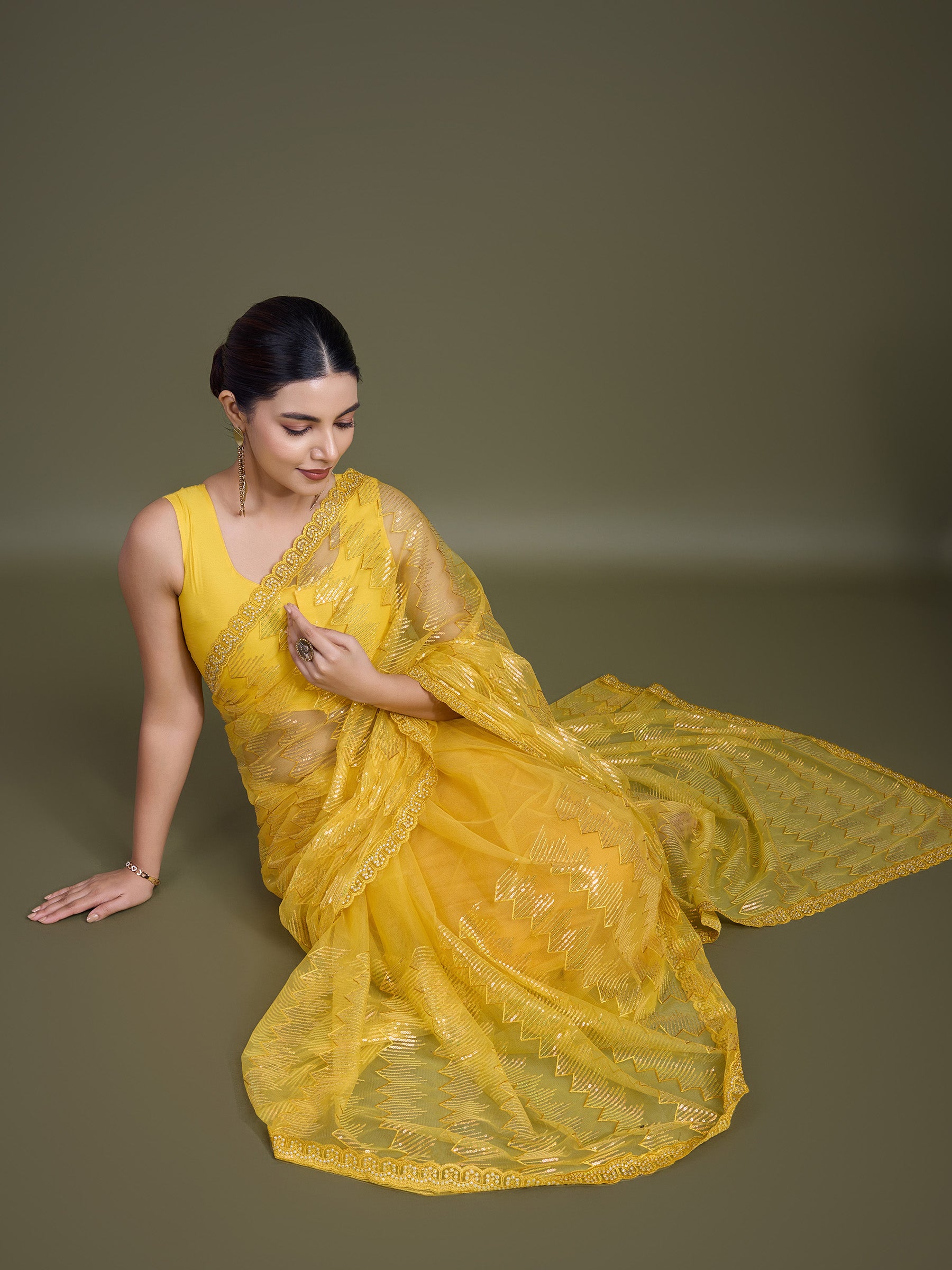 Yellow Soft Net Sequin Party Wear Saree - Monjolika Fashion Yellow Soft Net Sequin Party Wear Saree - Monjolika Fashion