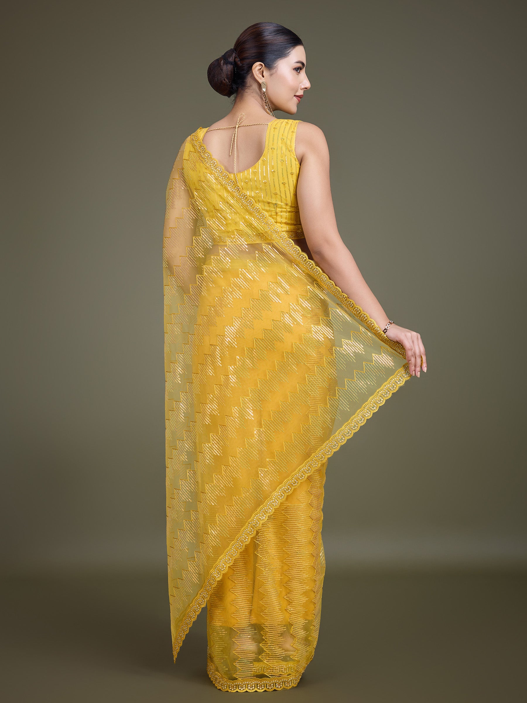 Yellow Soft Net Sequin Party Wear Saree - Monjolika Fashion Yellow Soft Net Sequin Party Wear Saree - Monjolika Fashion