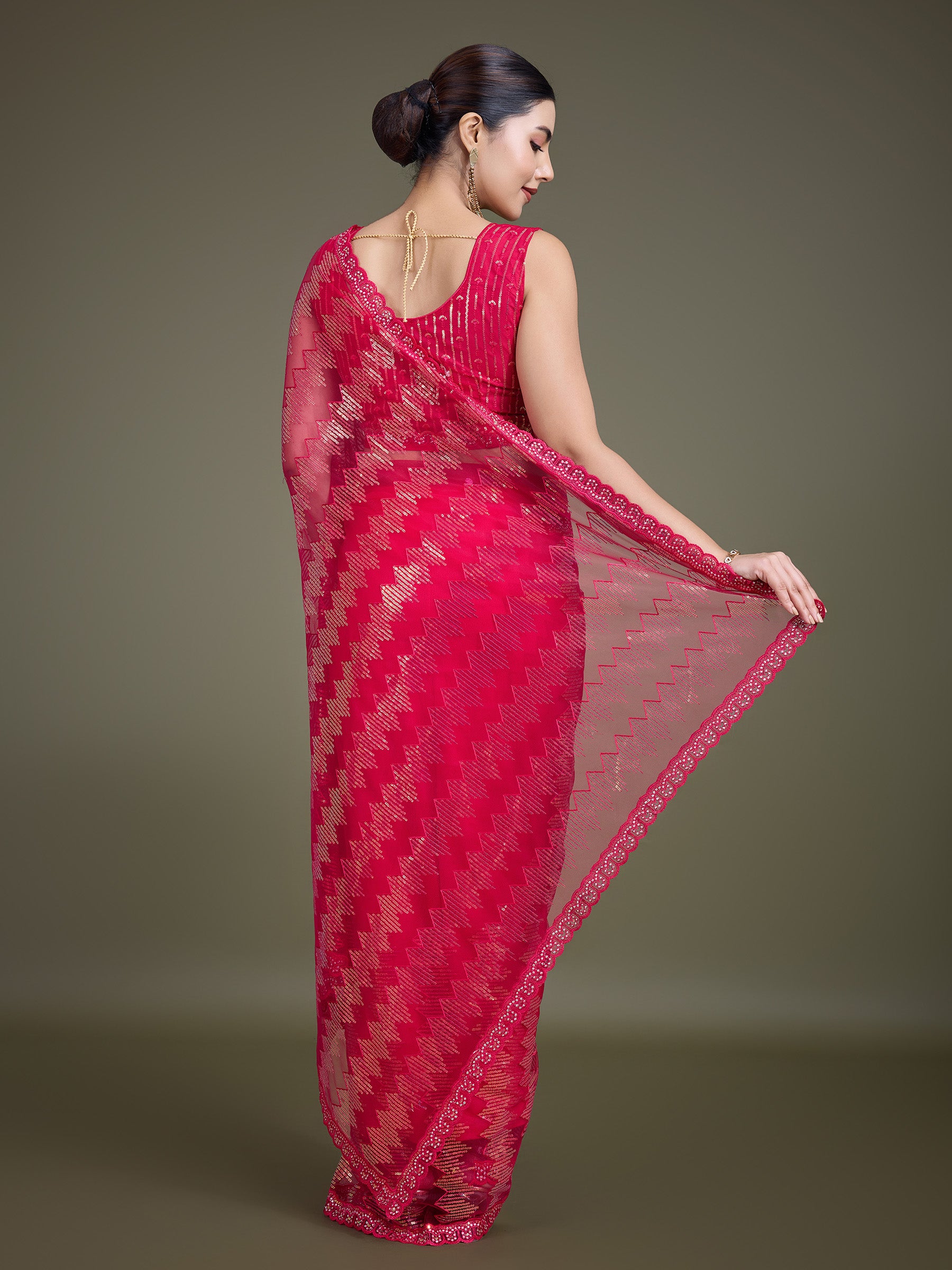 Dark Pink Net Sparkling Sequin Party Wear Saree - Monjolika Fashion Dark Pink Net Sparkling Sequin Party Wear Saree - Monjolika Fashion