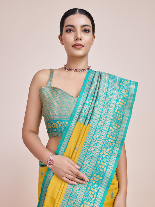 Yellow Banarasi Tissue Silk Zari Woven Festival Saree
