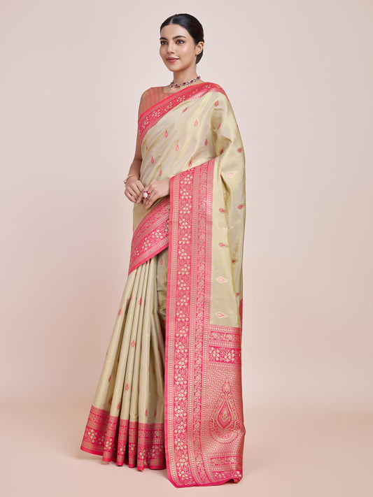 Cream Banarasi Tissue Silk Zari Weaving Ceremony Saree