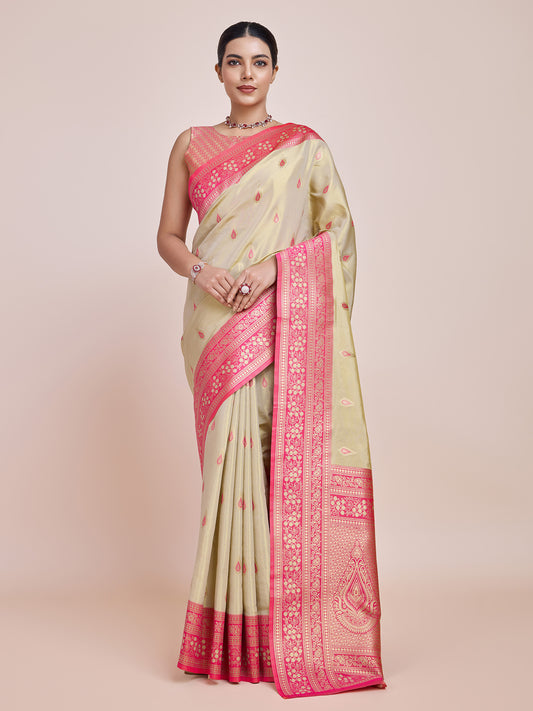 Cream Banarasi Tissue Silk Zari Weaving Ceremony Saree