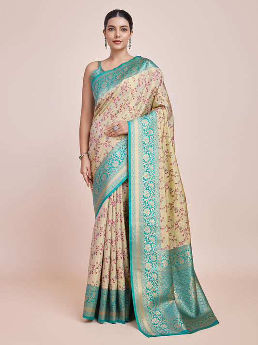 Cream Banarasi Tissue Silk Woven Luxury Saree