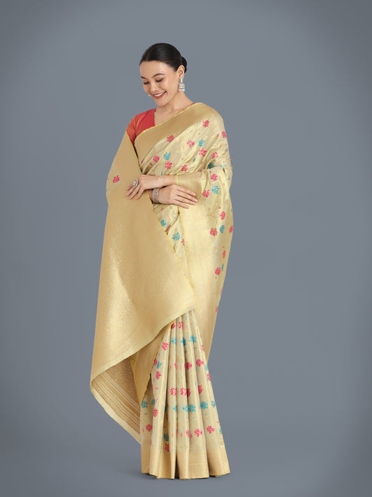 Cream Banarasi Tissue silk Designs With Regal Rich Look Saree