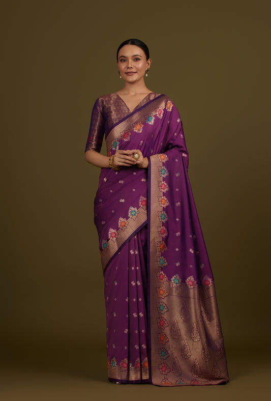 Purple Banarasi Silk Blend Zari Woven Saree