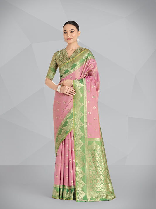 Rose Pink Banarasi Weaving Tissue Silk Indian Wear Saree
