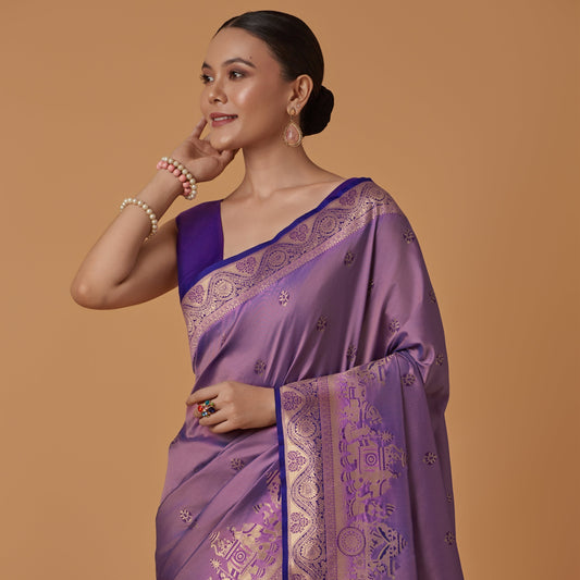 Violet Banarasi Silk Dulha Dulhan Zari Woven Saree
