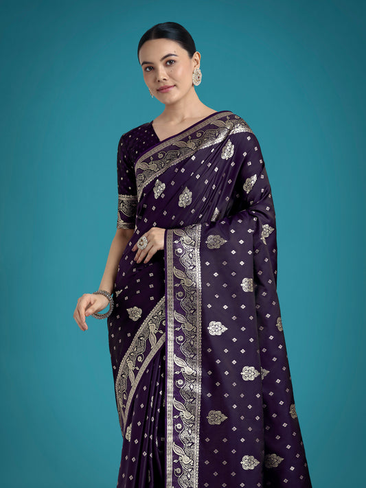 Traditional Purple Woven Banarasi Satin Silk Saree
