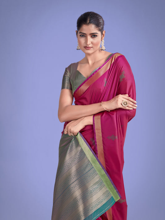 Charming Rani Pink Color Silk Golden Zari Woven Ceremony Saree