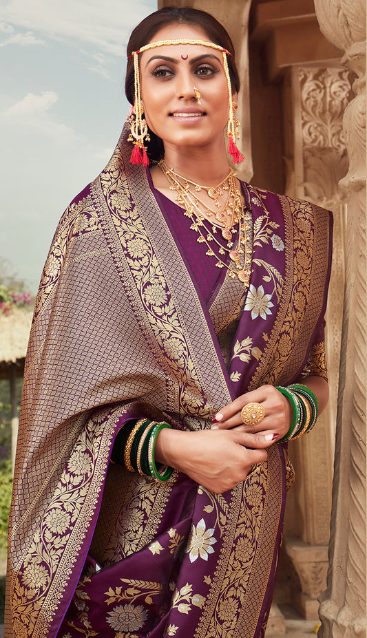 Purple Banarasi Silk Woven Classic Saree