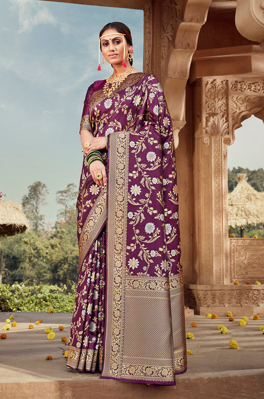 Purple Banarasi Silk Woven Classic Saree