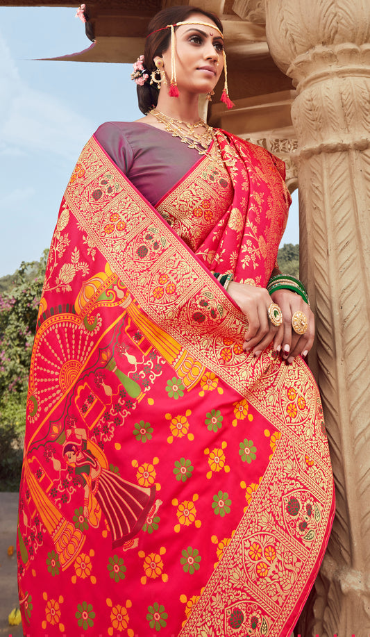 Rani Pink Banarasi Silk Woven Designer Saree