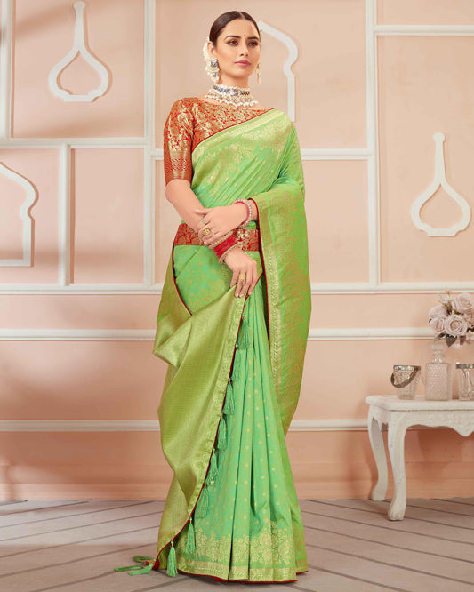 Light Green Banarasi Silk Woven Designer  Saree
