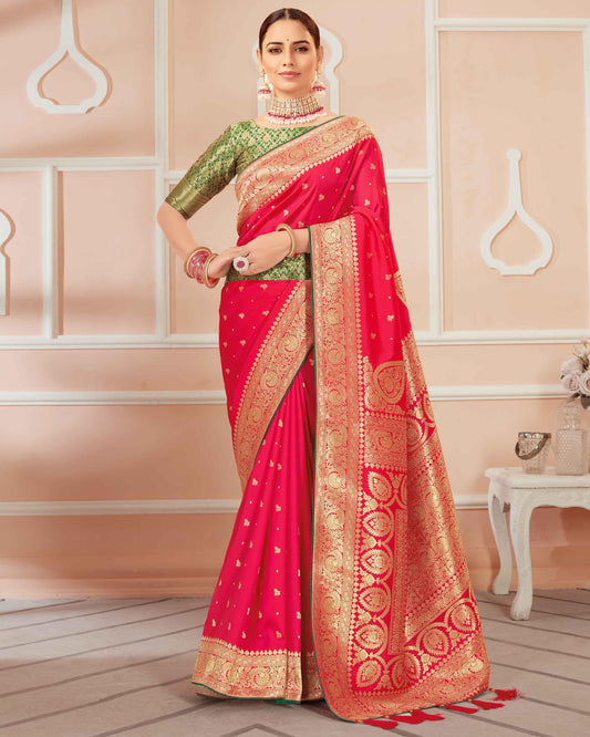 Pink Woven Silk Blend Classy Look Saree