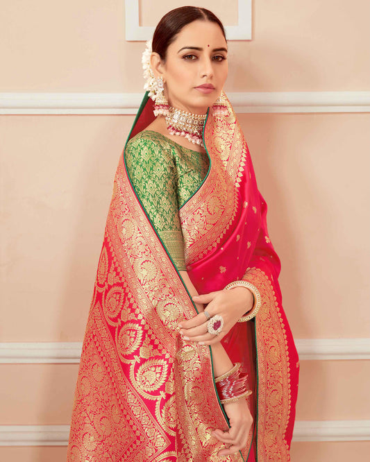 Pink Woven Silk Blend Classy Look Saree
