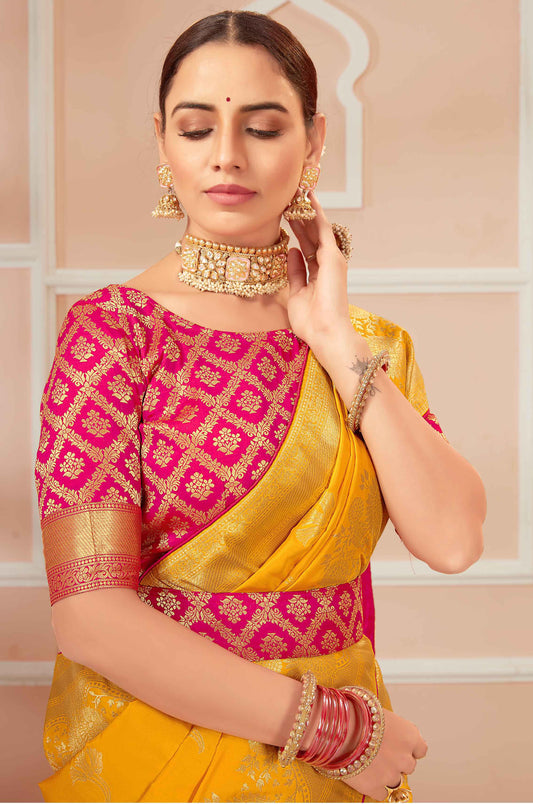 Yellow Banarasi Silk Woven Elegant Saree