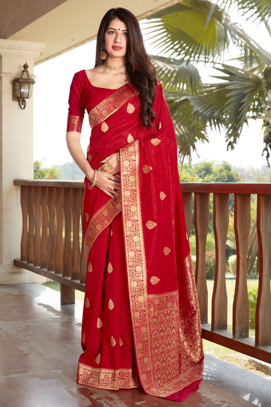 Red Banarasi Silk Zari Work Designer Traditional Saree