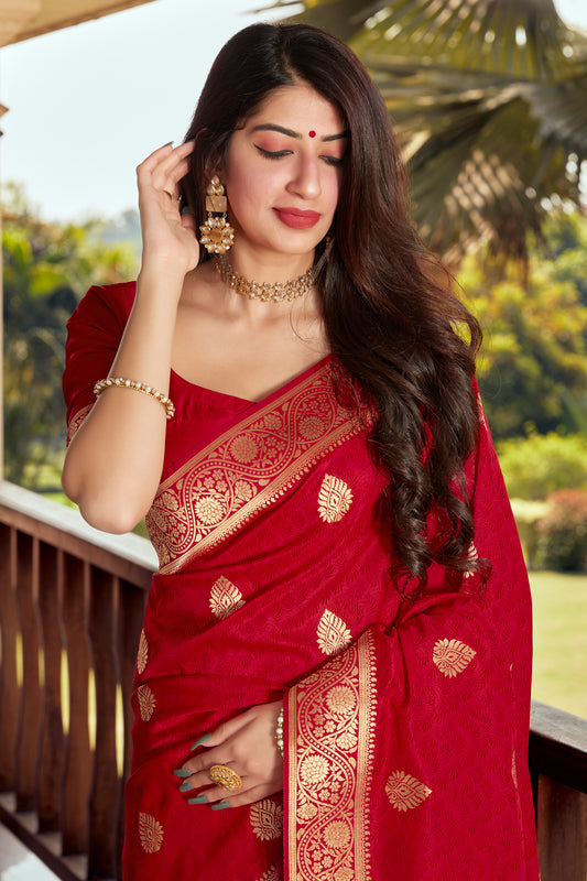 Red Banarasi Silk Zari Work Designer Traditional Saree