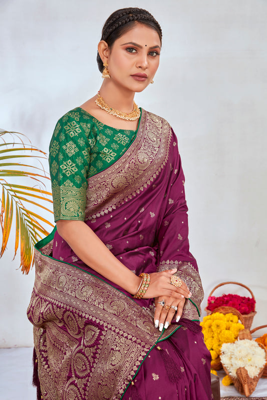 Magenta Banarasi Silk Woven Elegant Saree