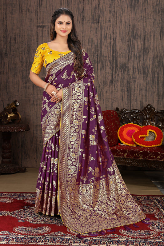 Purple Silk Blend Woven Functional Saree