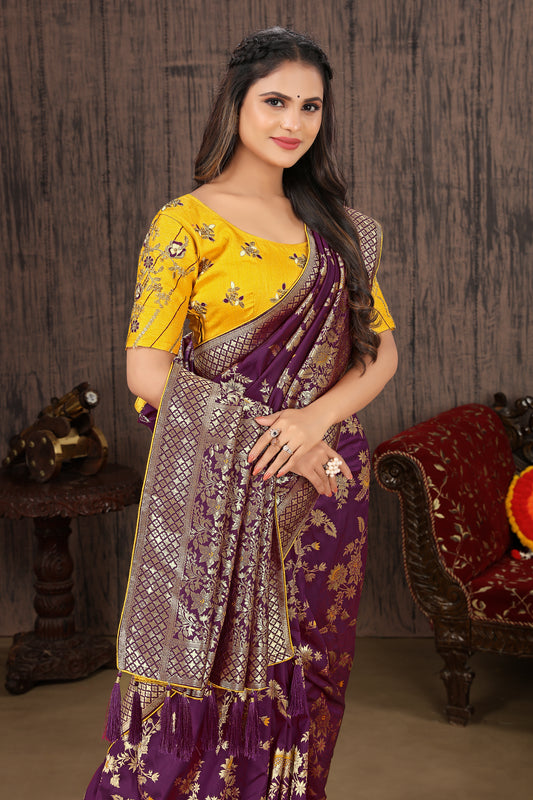 Purple Silk Blend Woven Functional Saree