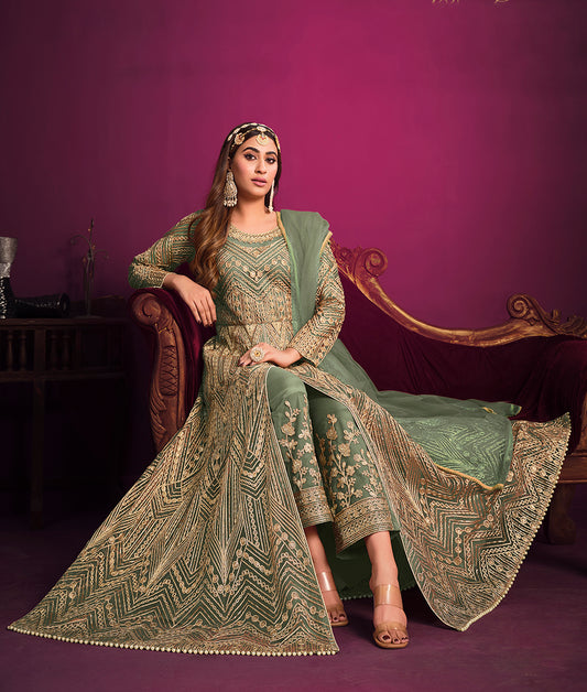 Light Green Net Sangeet Event Designer Salwar Suit
