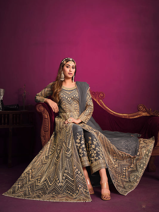 Grey Net Sangeet Event Designer Salwar Suit