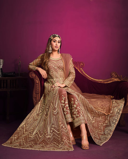Peach Net Sangeet Event Designer Salwar Suit