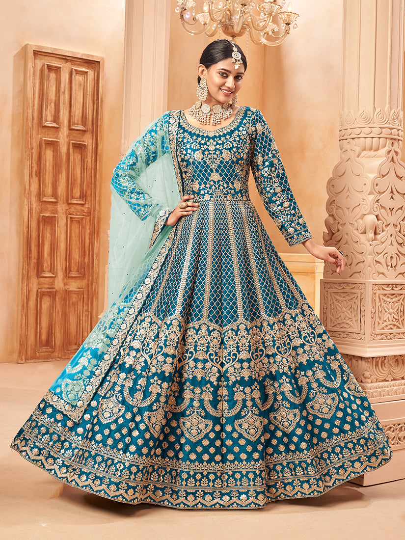 Dark Blue Art silk Embroidered Partywear Anarkali Suit - Monjolika Fashion Dark Blue Art silk Embroidered Partywear Anarkali Suit - Monjolika Fashion