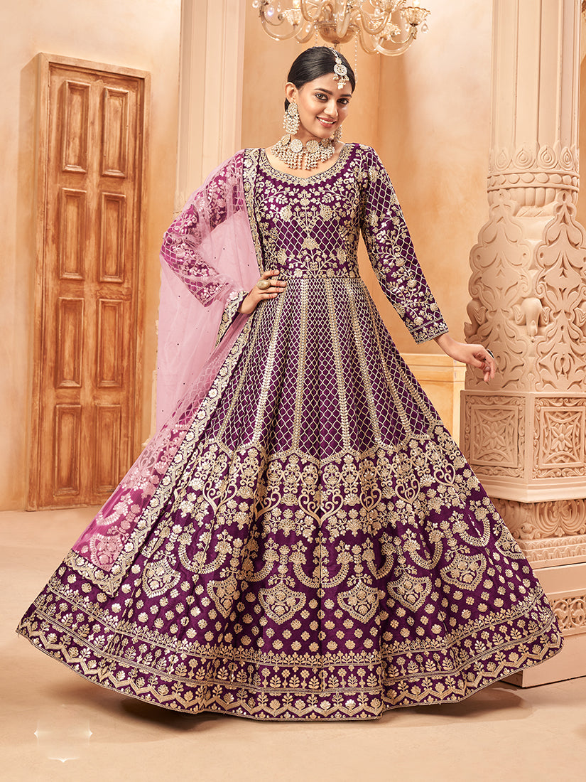 Dark Purple Art silk Embroidered Partywear Anarkali Suit - Monjolika Fashion Dark Purple Art silk Embroidered Partywear Anarkali Suit - Monjolika Fashion