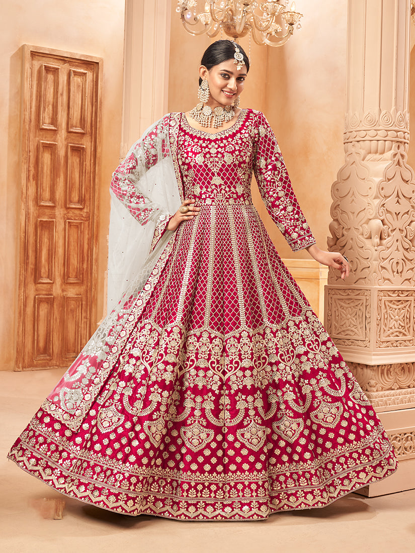 Maroon Art silk Embroidered Partywear Anarkali Suit - Monjolika Fashion Maroon Art silk Embroidered Partywear Anarkali Suit - Monjolika Fashion