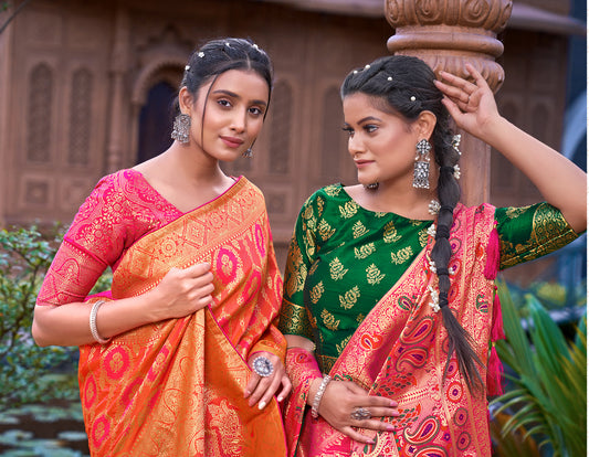 Multicolor Handloom Silk Weaving Work Ceremony Saree