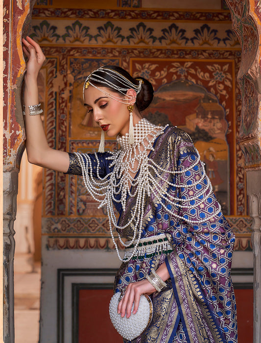 Blue Silk Patola Print Work Saree