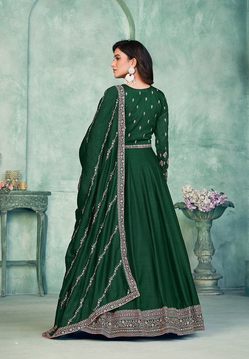 Dark Green Art silk Embroidered Festive Anarkali Suit - Monjolika Fashion Dark Green Art silk Embroidered Festive Anarkali Suit - Monjolika Fashion