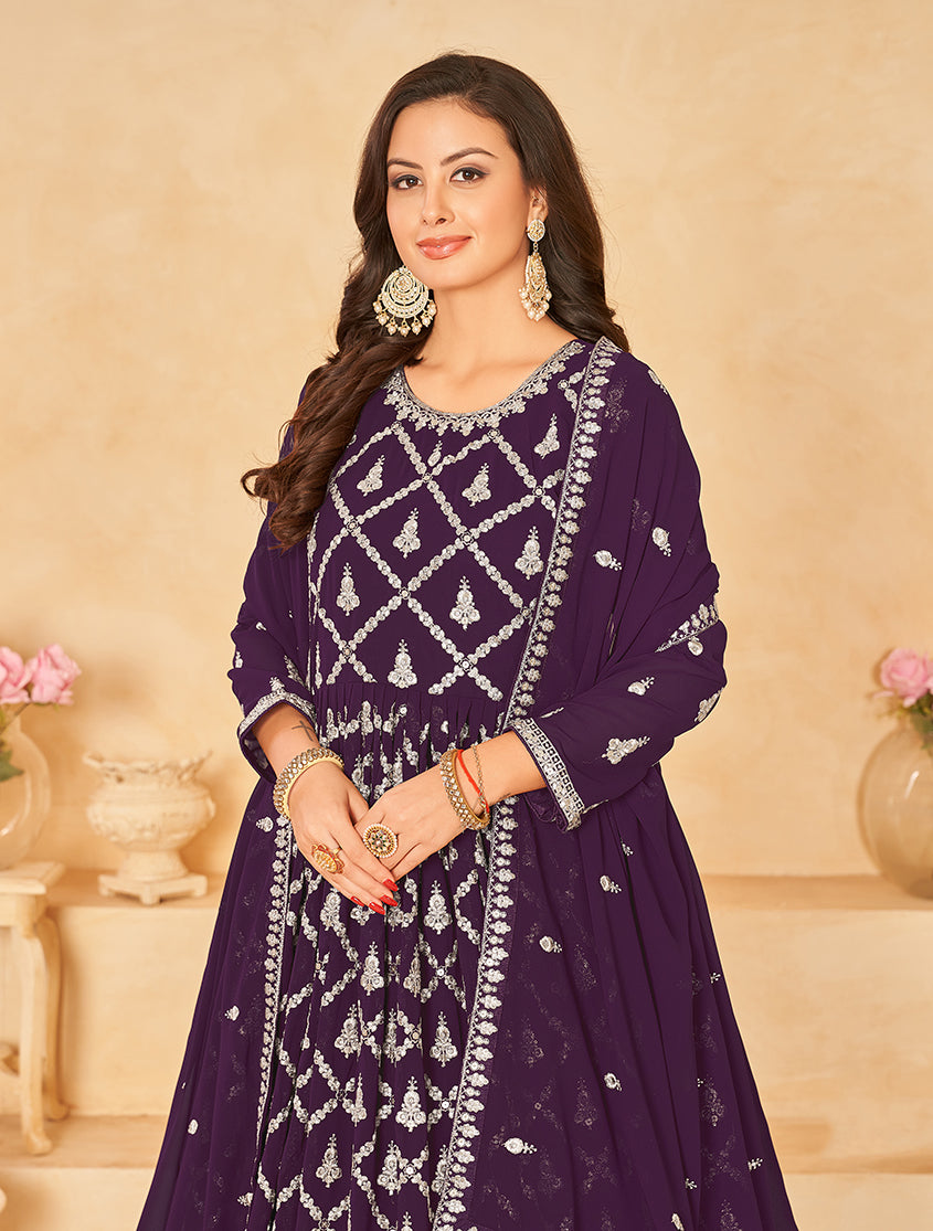 Purple Georgette Embroidered Party Wear Salwar Suit - Monjolika Fashion Purple Georgette Embroidered Party Wear Salwar Suit - Monjolika Fashion