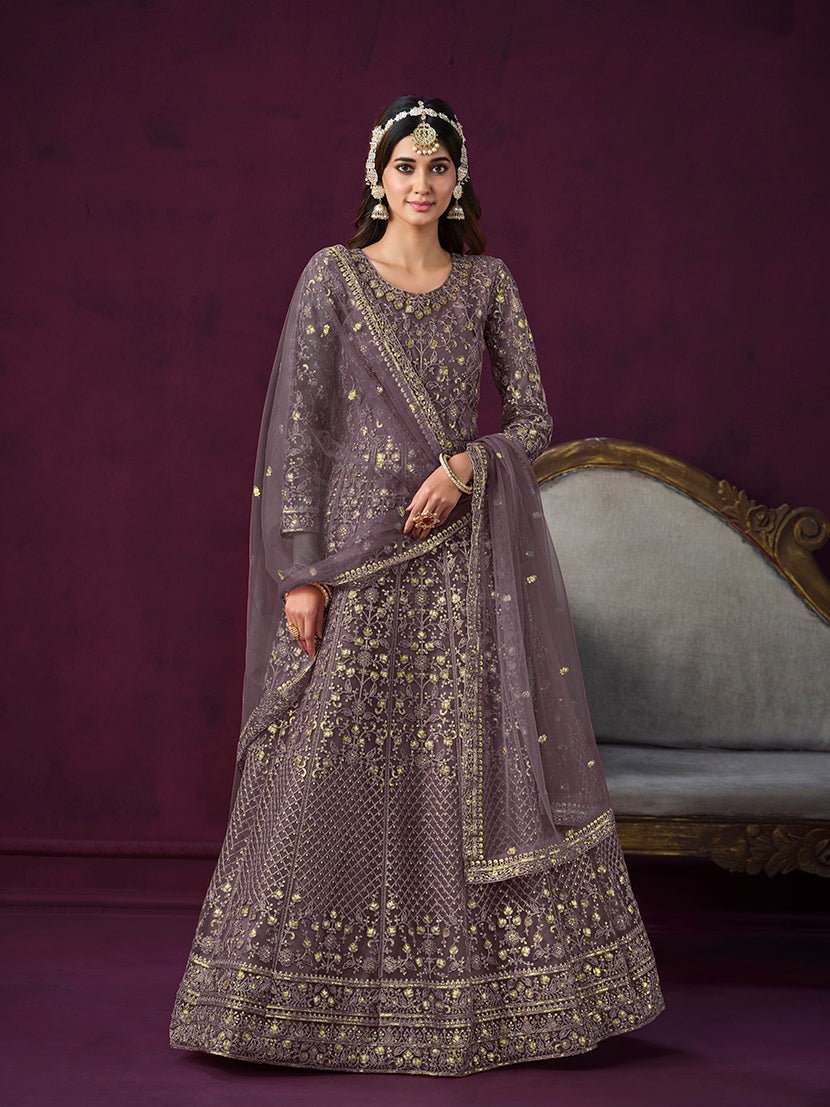 Dark Violet Net Embroidered Designer Salwar Suit - Monjolika Fashion Dark Violet Net Embroidered Designer Salwar Suit - Monjolika Fashion