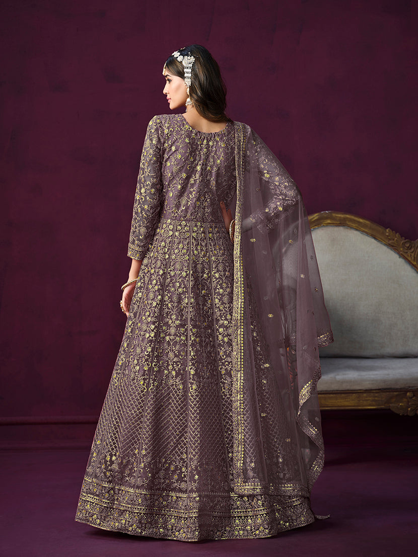 Dark Violet Net Embroidered Designer Salwar Suit - Monjolika Fashion Dark Violet Net Embroidered Designer Salwar Suit - Monjolika Fashion