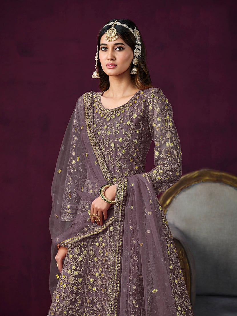 Dark Violet Net Embroidered Designer Salwar Suit - Monjolika Fashion Dark Violet Net Embroidered Designer Salwar Suit - Monjolika Fashion