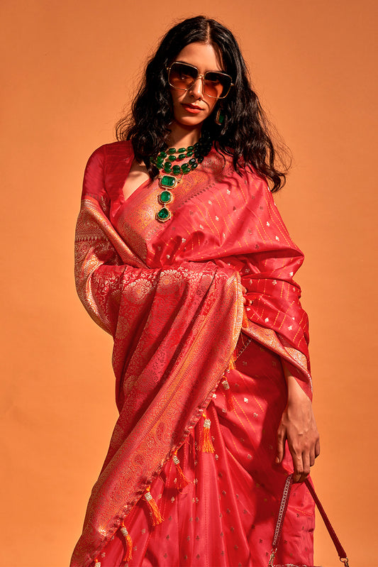 Crimson Rich Banarasi Satin Silk Zari Woven Festival Saree