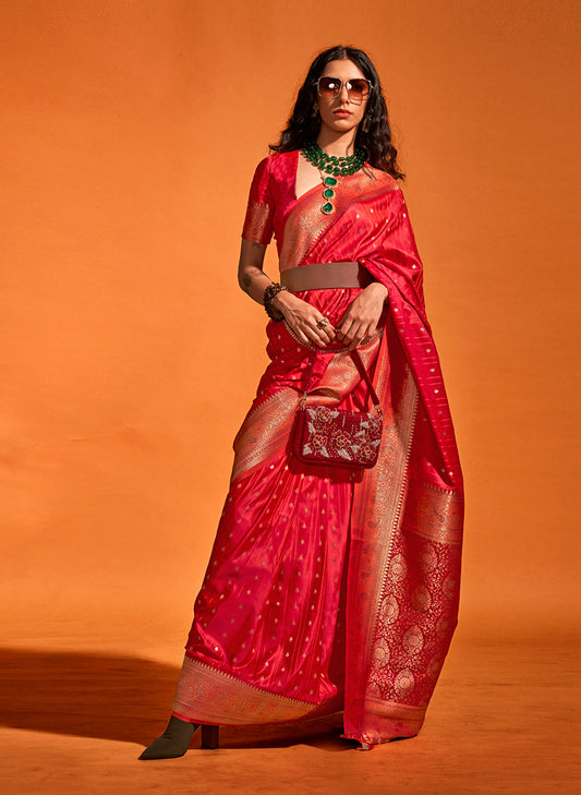 Crimson Rich Banarasi Satin Silk Zari Woven Festival Saree