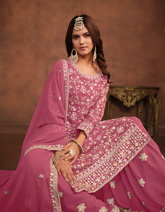 Light Pink Faux Georgette Embelished Salwar Kameez - Monjolika Fashion