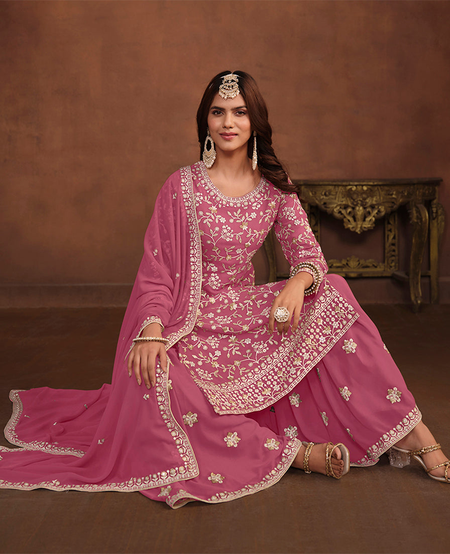 Light Pink Faux Georgette Embelished Salwar Kameez - Monjolika Fashion Light Pink Faux Georgette Embelished Salwar Kameez - Monjolika Fashion
