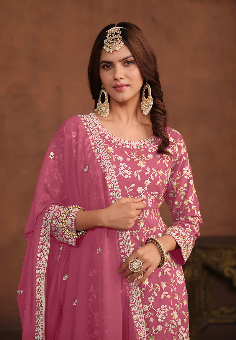 Light Pink Faux Georgette Embelished Salwar Kameez - Monjolika Fashion Light Pink Faux Georgette Embelished Salwar Kameez - Monjolika Fashion