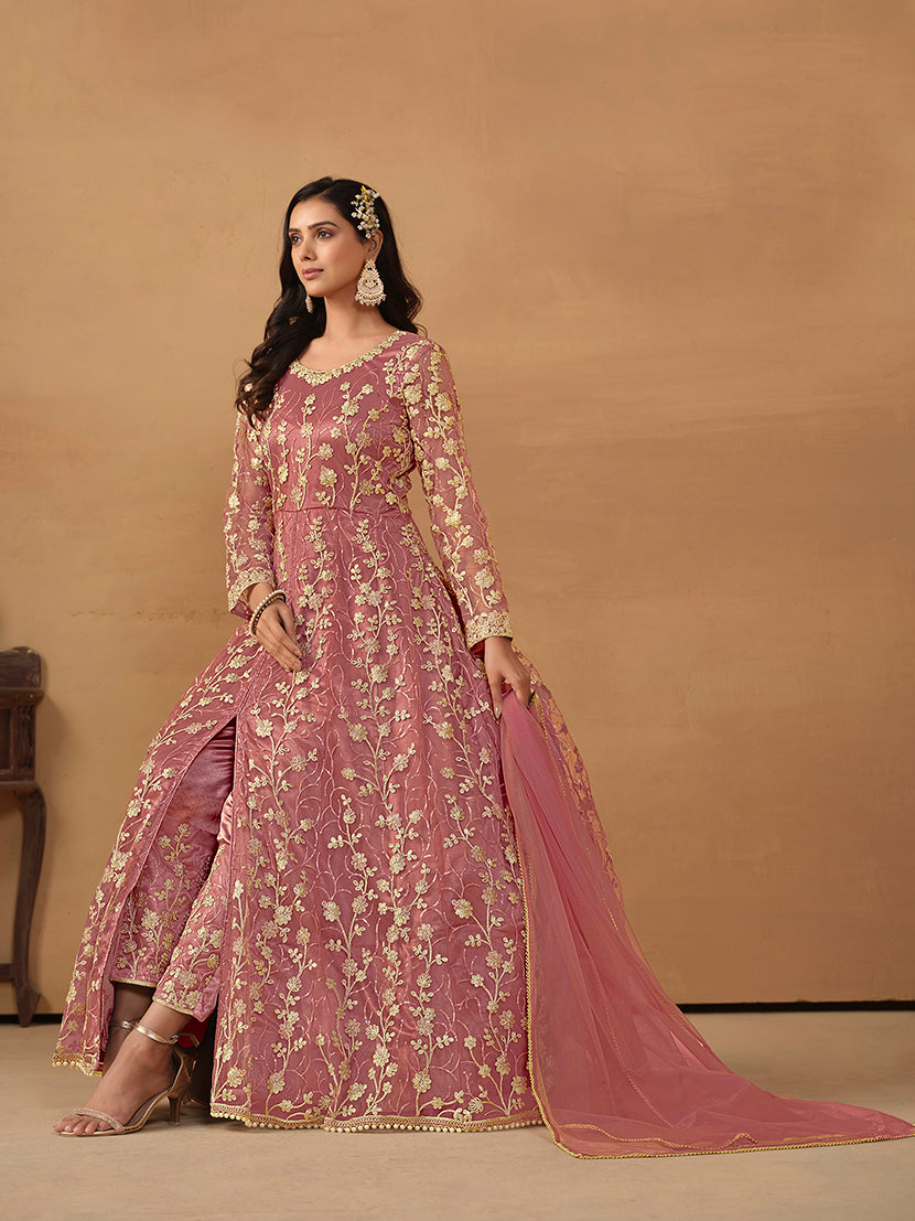 Mauve Net Embroidered Indo-western Suit - Monjolika Fashion Mauve Net Embroidered Indo-western Suit - Monjolika Fashion