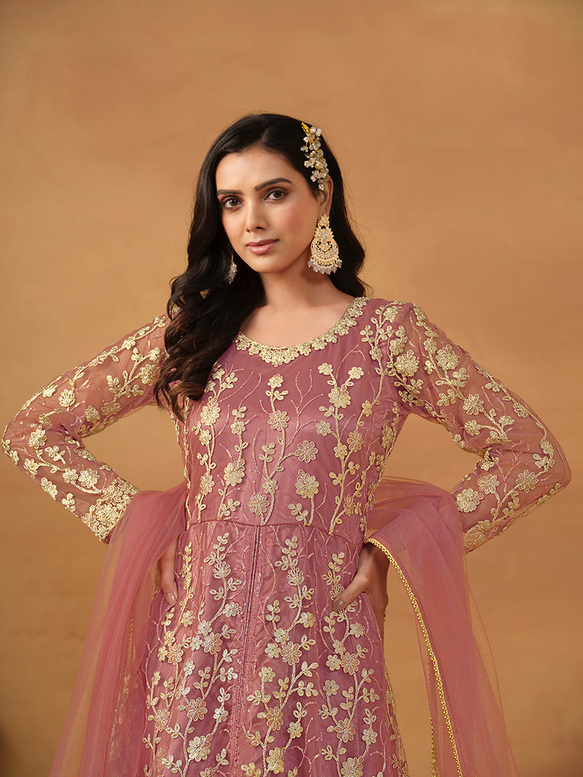 Mauve Net Embroidered Indo-western Suit - Monjolika Fashion Mauve Net Embroidered Indo-western Suit - Monjolika Fashion