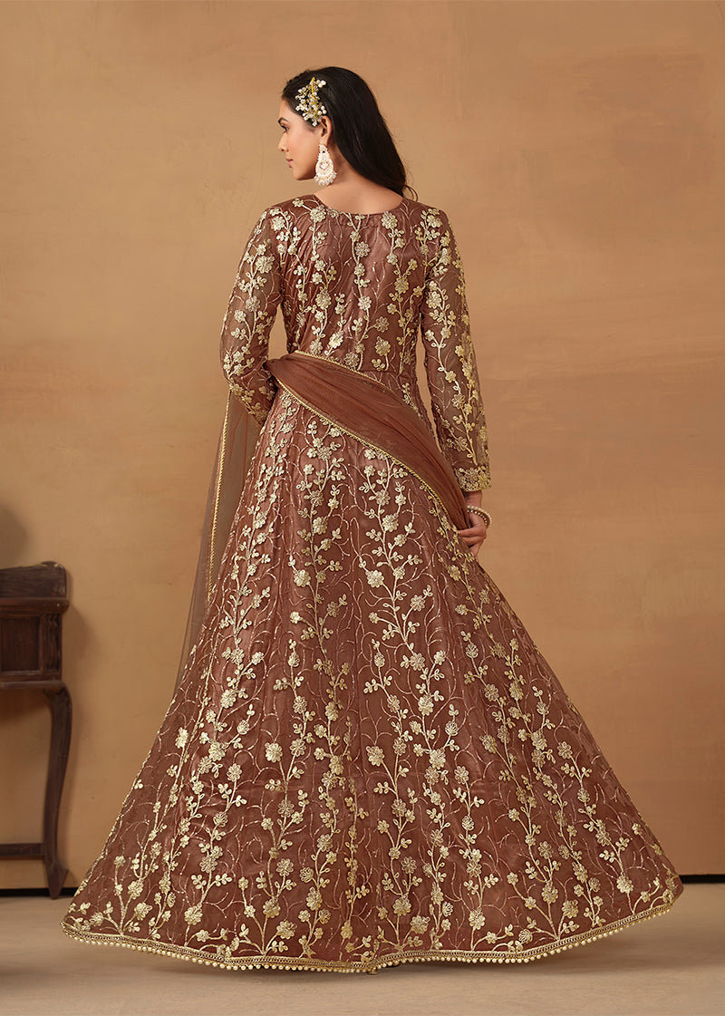 Brown Net Embroidered Indo-western Suit - Monjolika Fashion Brown Net Embroidered Indo-western Suit - Monjolika Fashion