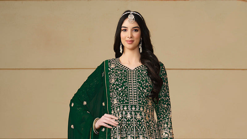 Green Georgette Embroidered Anarkali Salwar Suit - Monjolika Fashion Green Georgette Embroidered Anarkali Salwar Suit - Monjolika Fashion