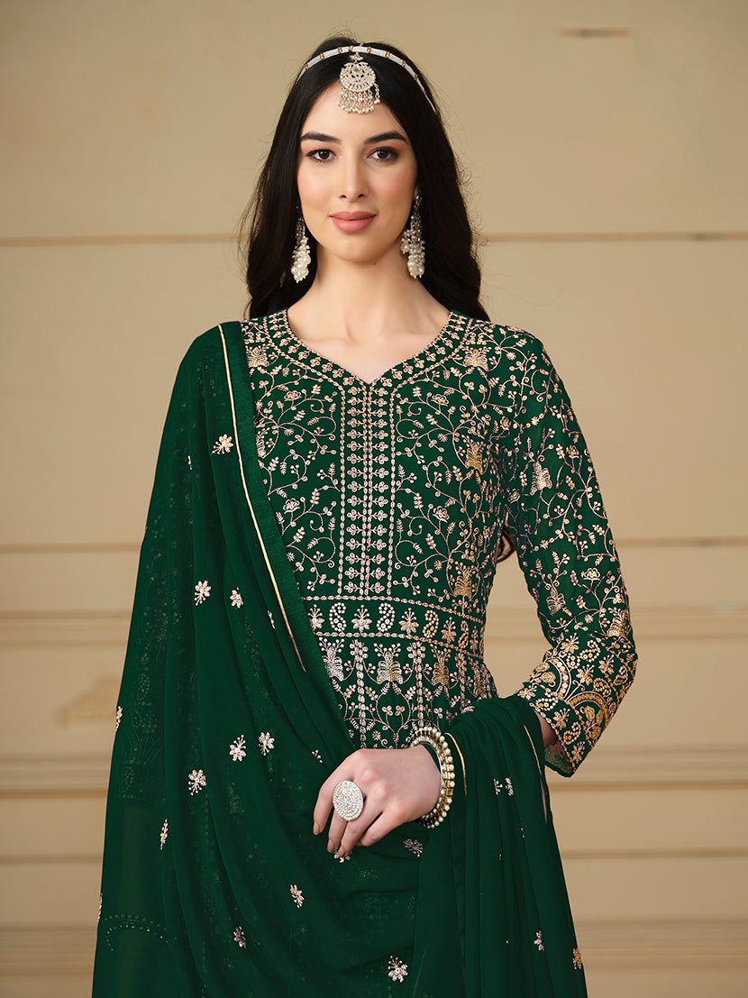 Green Georgette Embroidered Anarkali Salwar Suit - Monjolika Fashion Green Georgette Embroidered Anarkali Salwar Suit - Monjolika Fashion