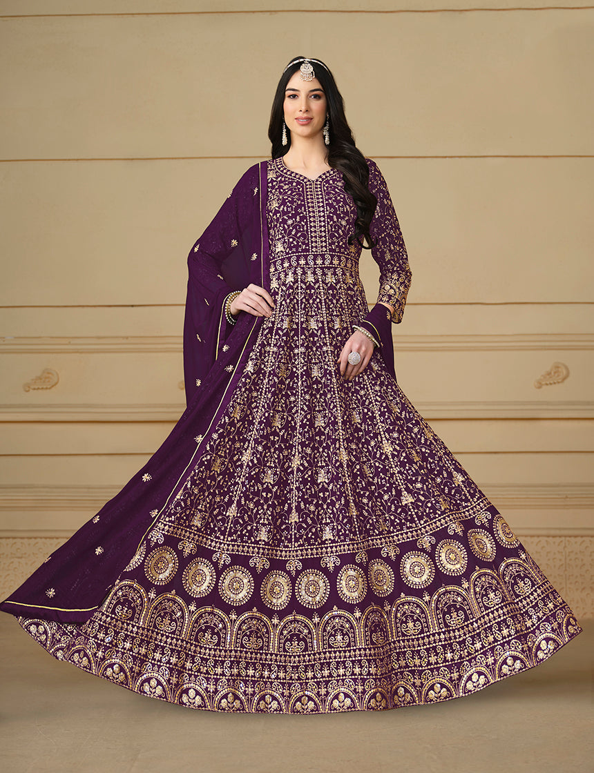 Purple Faux Georgette Embroidered Anarkali Salwar Suit - Monjolika Fashion Purple Faux Georgette Embroidered Anarkali Salwar Suit - Monjolika Fashion