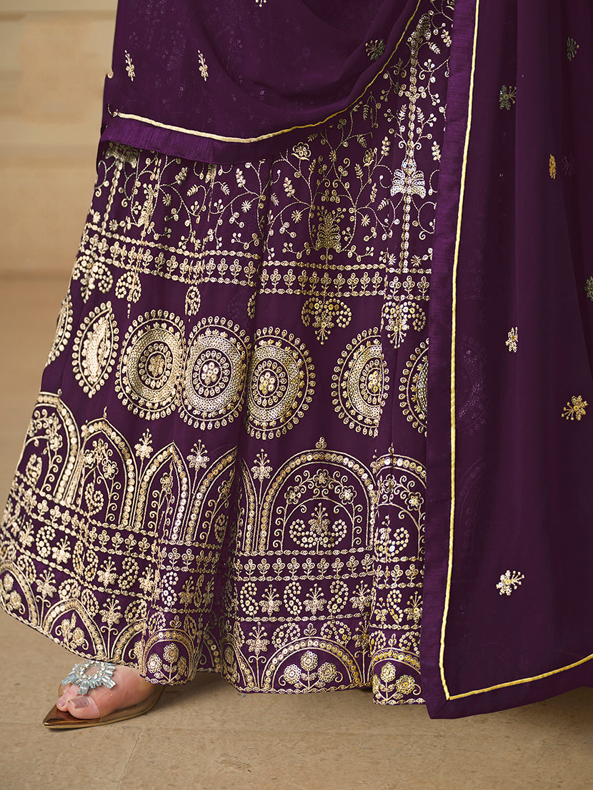 Purple Faux Georgette Embroidered Anarkali Salwar Suit - Monjolika Fashion Purple Faux Georgette Embroidered Anarkali Salwar Suit - Monjolika Fashion